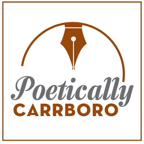 Poetically Carrboro with semi-circle and pen nib above text