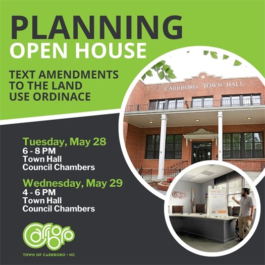 Planning Open House 5/28 and 5/29 at Carrboro Town Hall