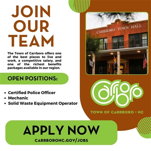 Graphic encouraging people to apply for jobs with the Town of Carrboro