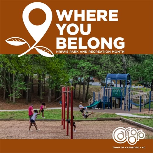 Anderson Park Playground with "Where You Belong" Parks and Recreation Month Logo
