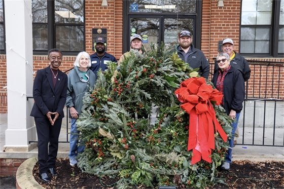 Mayor with Public Works crew and Garden Club members