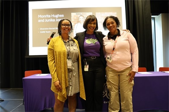 Town Manager Toney with spotlighted employees 