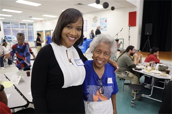 Town Manager Toney with resident