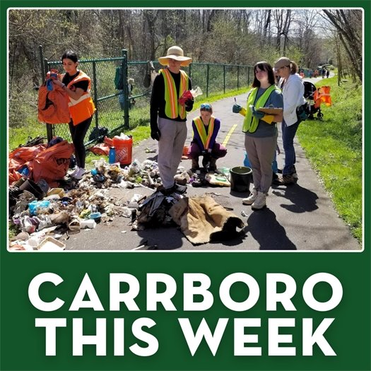 volunteers cleaning up trash along the Libba Cotten Bikeway during Creek Week