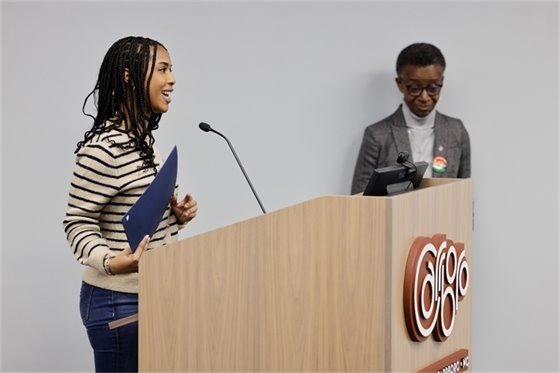 Aniya Campbell received the Black History Month Proclamation from Mayor Foushee