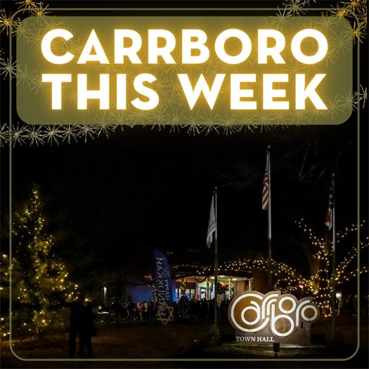 Carrboro Town Hall lit up during the Holiday Tree Lighting