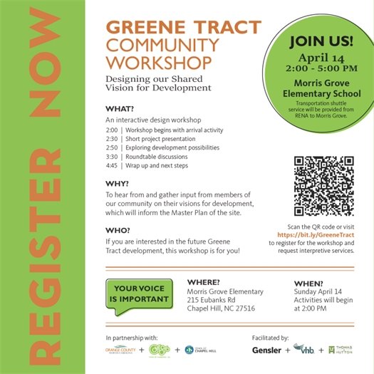 Orange County Greene Tract Community Workshop Flyer