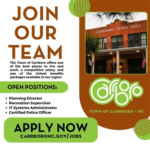 Graphic encouraging people to apply for jobs with the Town of Carrboro