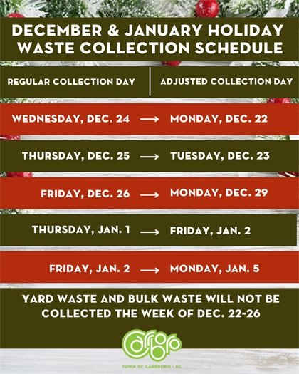 December and January Holiday Service Schedule