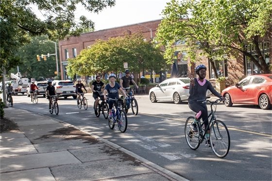 Mayor on Bike on Weaver St