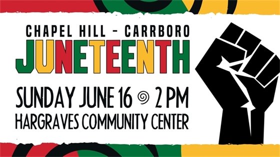 Juneteenth 2024 Graphic: red, green and yellow background with time and date of event