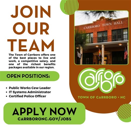Graphic encouraging people to apply for jobs with the Town of Carrboro