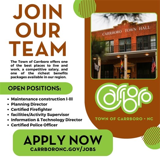Graphic encouraging people to apply for jobs with the Town of Carrboro