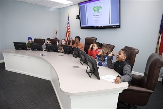 Third graders during the mock council meeting
