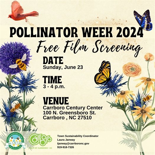 Pollinators Week in front of an image of a bee flying over a flower
