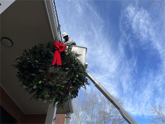 Town Hall Wreath Installation
