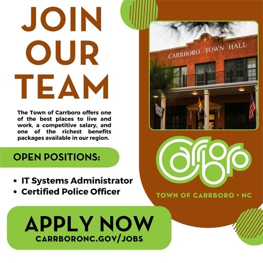 Graphic encouraging people to apply for jobs with the Town of Carrboro
