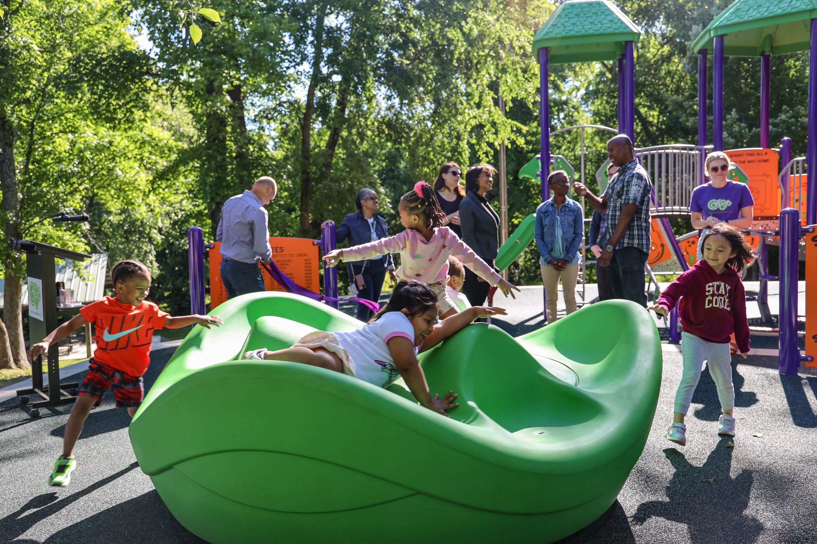 kids playing on the new playground at Baldwin Park